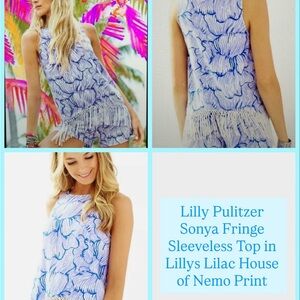 Lilly Pulitzer Sonya Fringe Sleeveless Top in Lillys Lilac House of Nemo Print